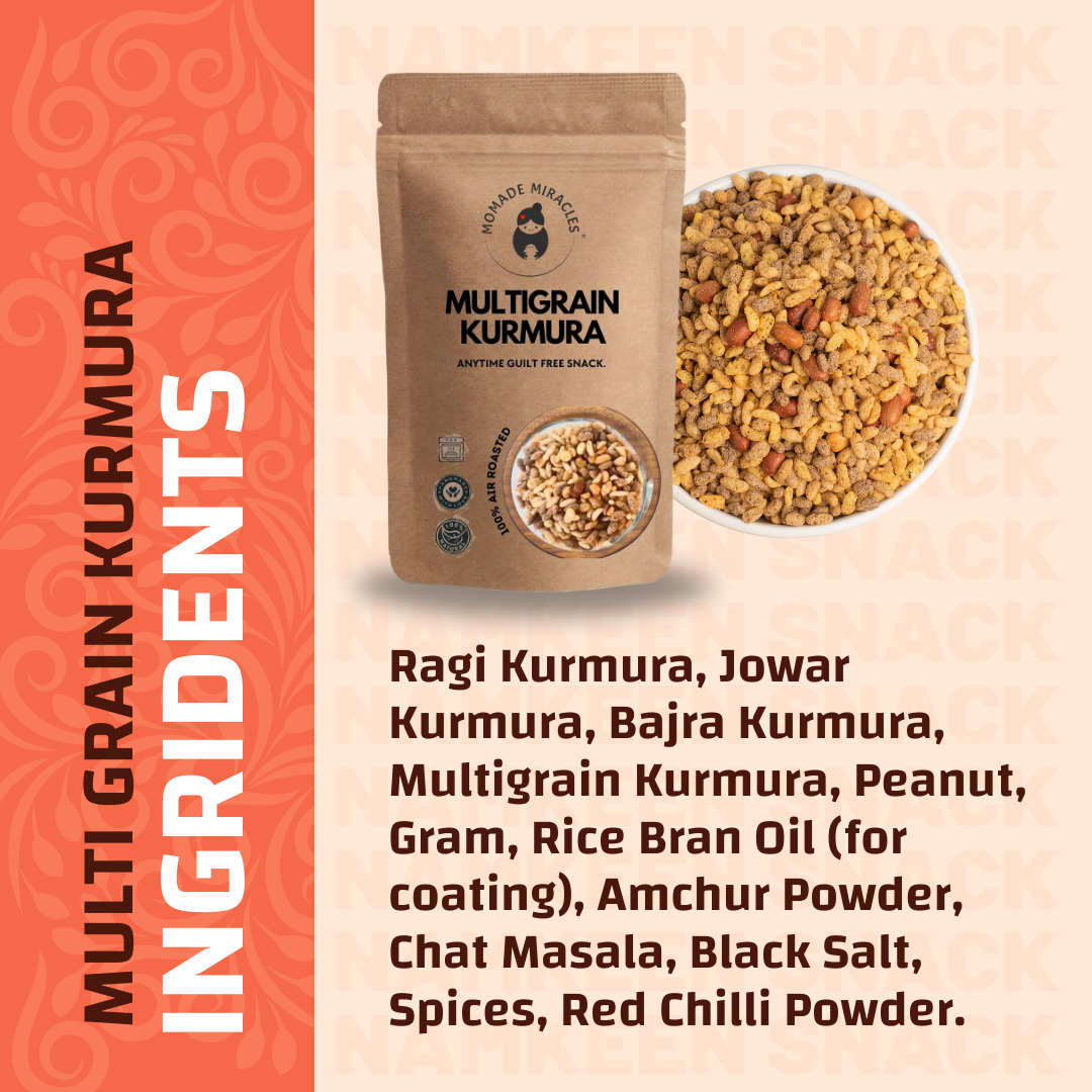 Momade Miracles Multi Millet Kurmura 150g (Pack of 2) | Diet Mixture Namkeen | Jowar, Ragi and Bajra Puffs | Healthy and gluten free | Namkeen & Savouries | High Protein Party Snack | Delightfully Ready to Eat Snacks