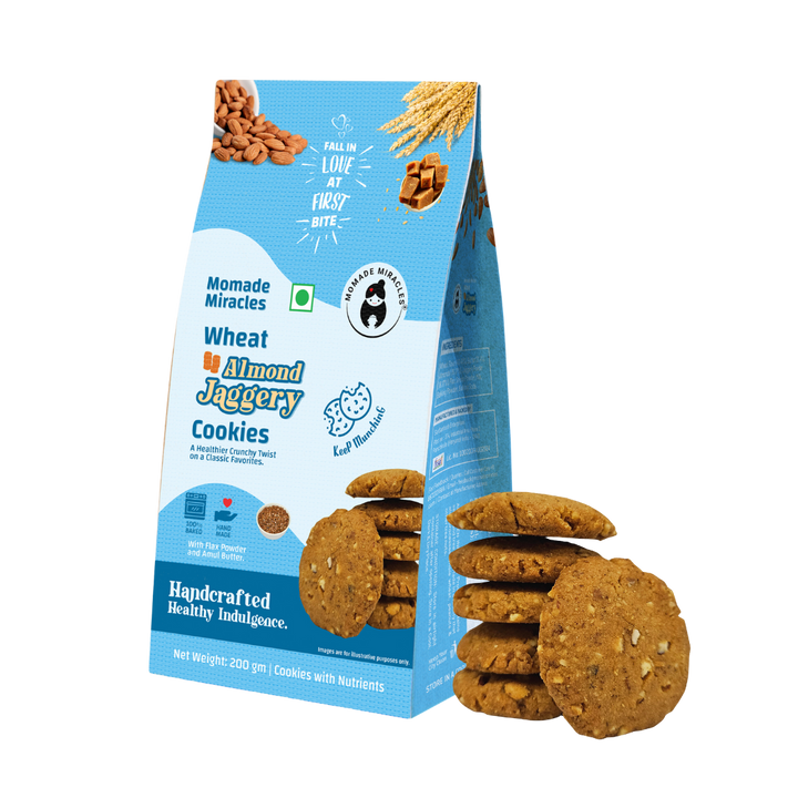 Momade Miracles Wheat Almond Jaggery Cookies | Tea Time Snack | with Wheat Flour & Butter | Guilt Free Biscuit | Cookies for Gift |100% Egg-Free Biscuits | Traditional Taste, 200 gm Each (Pack of 2)