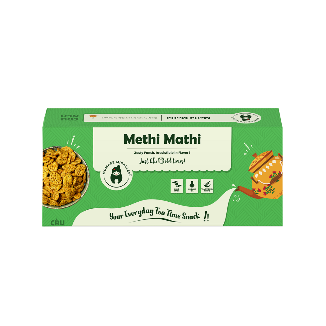 Momade Miracles Methi Mathi 330g | Ready to Eat Mathri Snacks | Indian Tea Time Crunchy Party Snack | Namkeen Methi Mathi | Healthy Snack with No Palm Oil | Mathri | Namkeen & Savouries