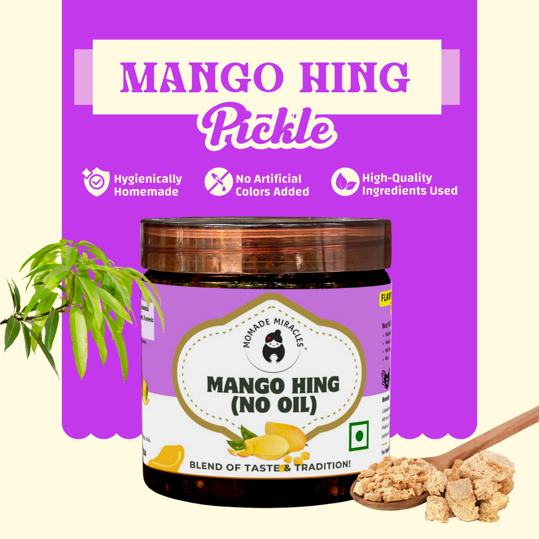 Momade Miracles Mango Aam ka Achar with Hing Flavour/Pickle Without Oil (400 gm) Traditional Indian Homemade Achar with Hing, Sweet & Tangy Pickle | Dry Sukha Aam Ka Achaar made with Organic Methods & Preservative free