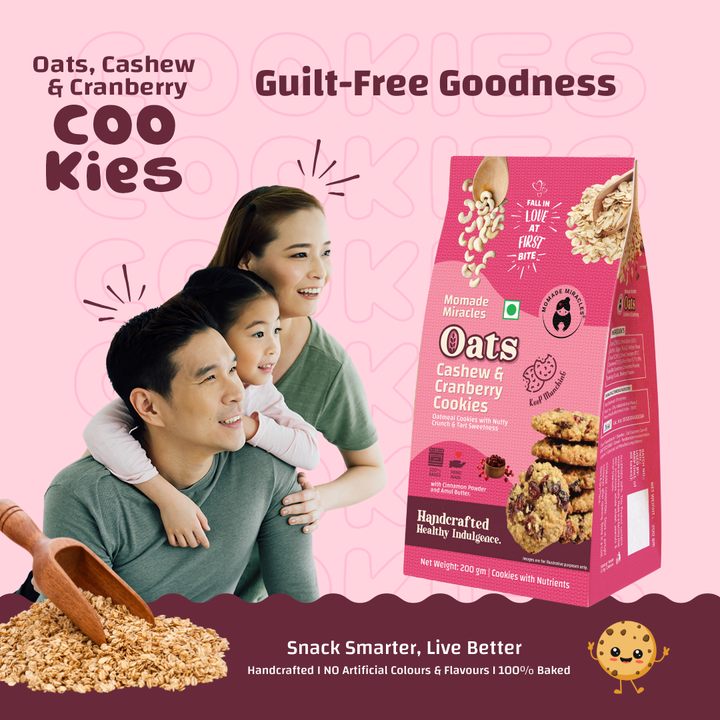 Momade Miracles Oats Cashew Cranberry Cookies | Wheat Flour &amp; Butter | Egg-Free | Tea-Time Snack | Guilt-Free | Authentic Indian Taste | Ideal for Gifting, 200 gm (Pack Of 1)