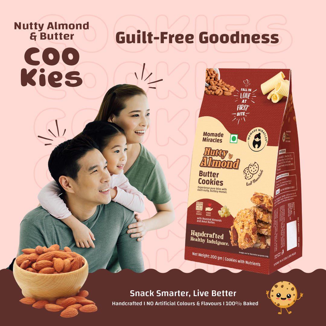 Nutty Almond Butter CookiesMomade Miracles Nutty Almond Butter Cookies | With Wheat Flour & Butter| Guilt Free Cookies | Healthy Snacks Baked Cookies | | Authentic Indian Taste, 200 gm (Pack Of 2)