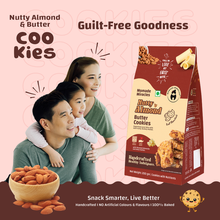 Nutty Almond Butter CookiesMomade Miracles Nutty Almond Butter Cookies | With Wheat Flour & Butter| Guilt Free Cookies | Healthy Snacks Baked Cookies | | Authentic Indian Taste, 200 gm (Pack Of 2)