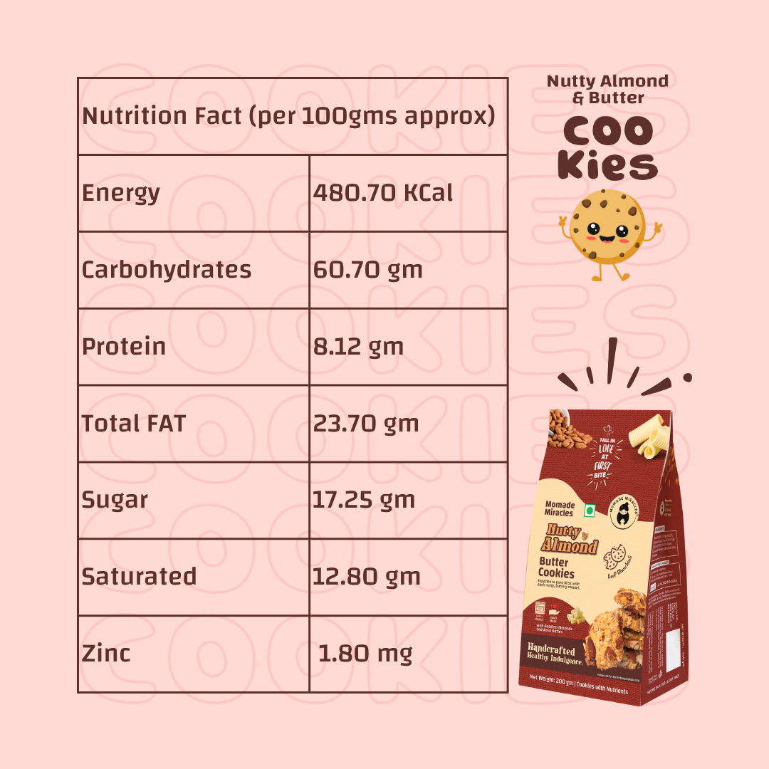 Nutty Almond Butter CookiesMomade Miracles Nutty Almond Butter Cookies | With Wheat Flour & Butter| Guilt Free Cookies | Healthy Snacks Baked Cookies | | Authentic Indian Taste, 200 gm (Pack Of 2)