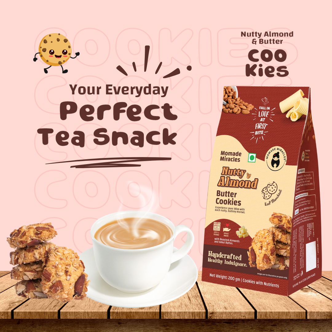 Nutty Almond Butter CookiesMomade Miracles Nutty Almond Butter Cookies | With Wheat Flour & Butter| Guilt Free Cookies | Healthy Snacks Baked Cookies | | Authentic Indian Taste, 200 gm (Pack Of 2)