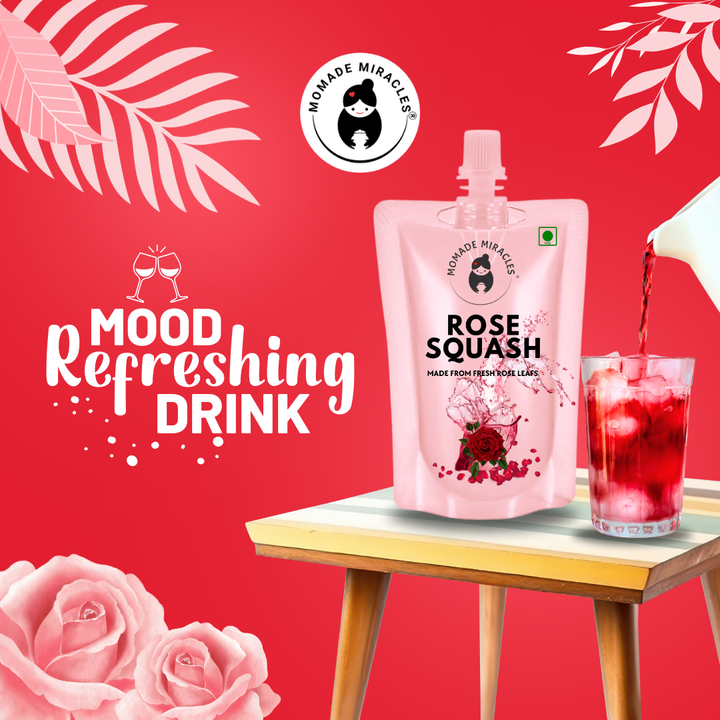 Momade Miracles Rose Sharbat/Squash - 500ml Pouch - Instant Refreshment Beverage - Fresh Gulab Syrup - Perfect Summer Squash Drink