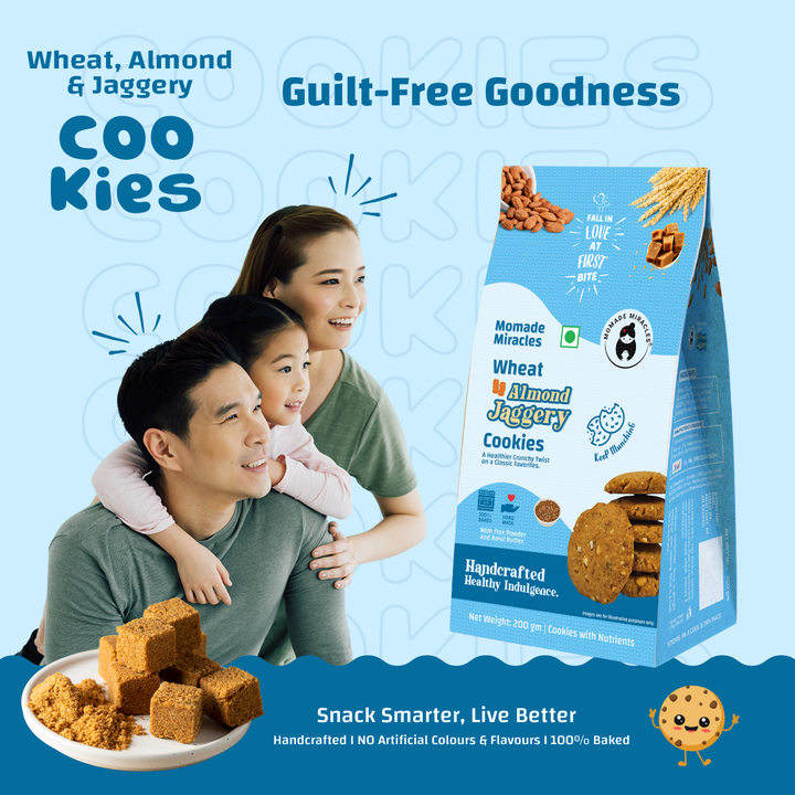 Momade Miracles Wheat Almond Jaggery Cookies | Tea Time Snack | with Wheat Flour & Butter | Guilt Free Biscuit | Cookies for Gift |100% Egg-Free Biscuits | Traditional Taste, 200 gm Each (Pack of 2)