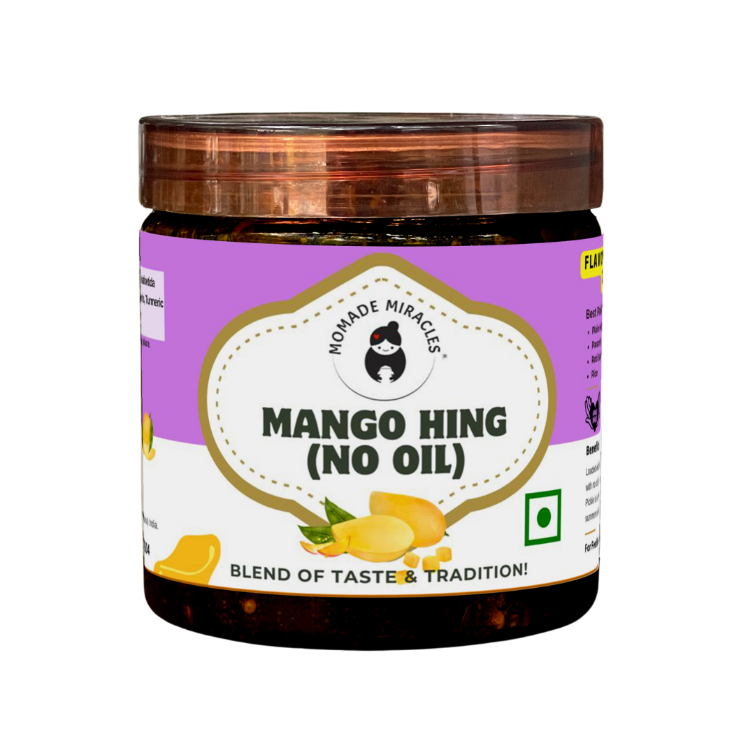 Momade Miracles Mango Aam ka Achar with Hing Flavour/Pickle Without Oil (400 gm) Traditional Indian Homemade Achar with Hing, Sweet & Tangy Pickle | Dry Sukha Aam Ka Achaar made with Organic Methods & Preservative free