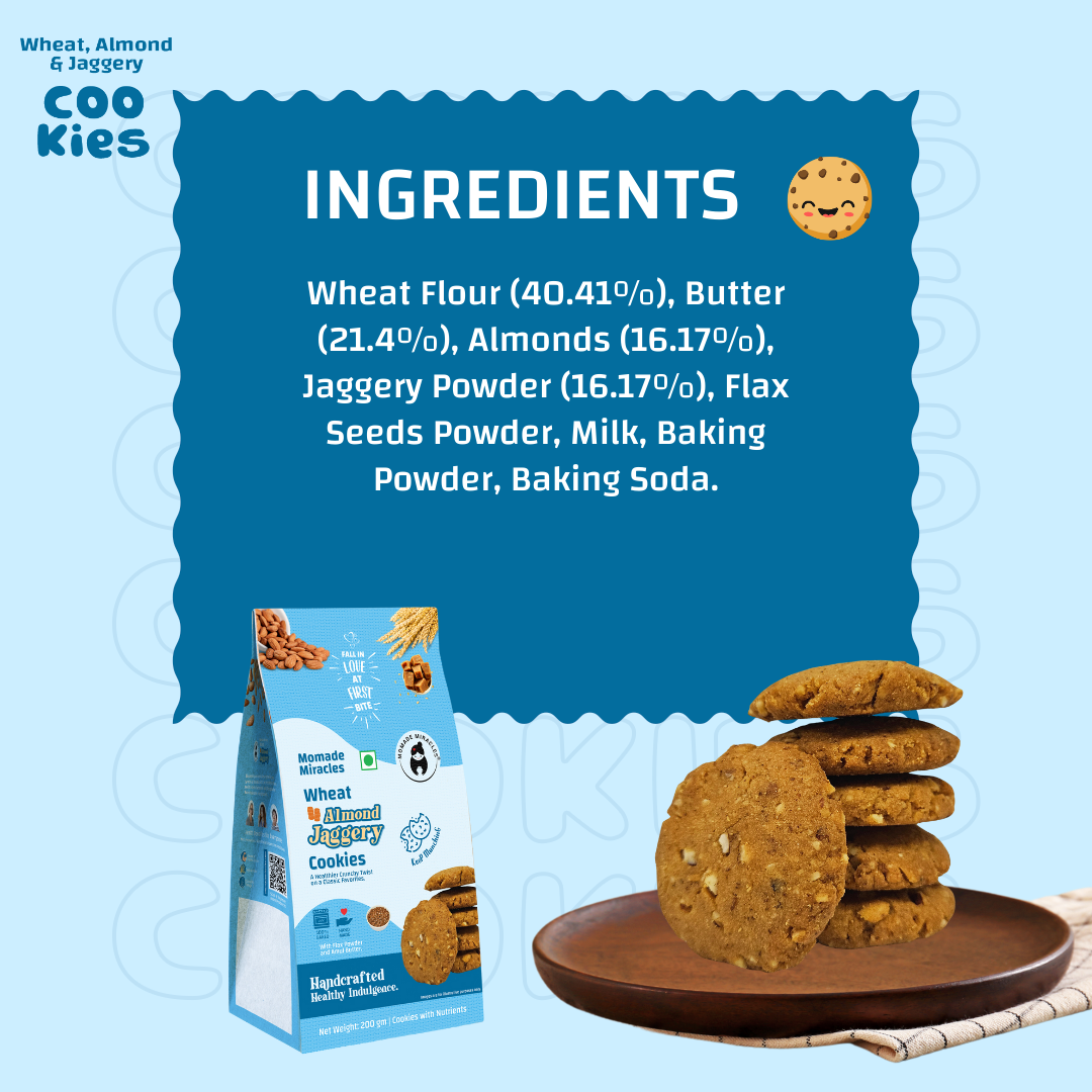 Momade Miracles Wheat Almond Jaggery Cookies | Tea Time Snack | with Wheat Flour & Butter | Guilt Free Biscuit | Cookies for Gift |100% Egg-Free Biscuits | Traditional Taste, 200 gm Each (Pack of 2)
