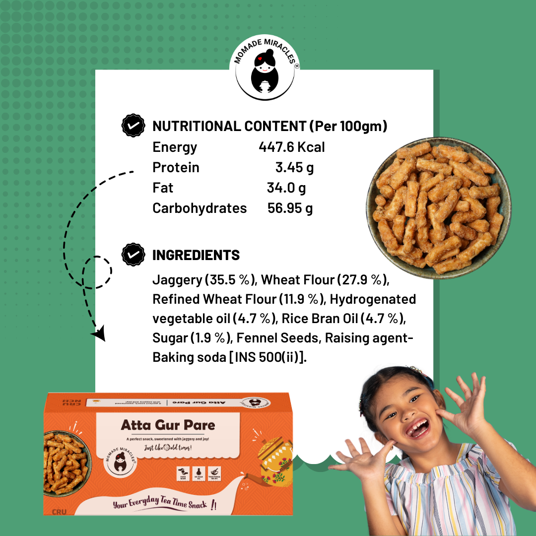 Momade Miracles Atta Gur Pare with fennel 330g | Healthy Indian Snacks | No Palm Oil | Wedding Favourite Bhaji | Punjabi gur mithai | Traditional Indian Savouries