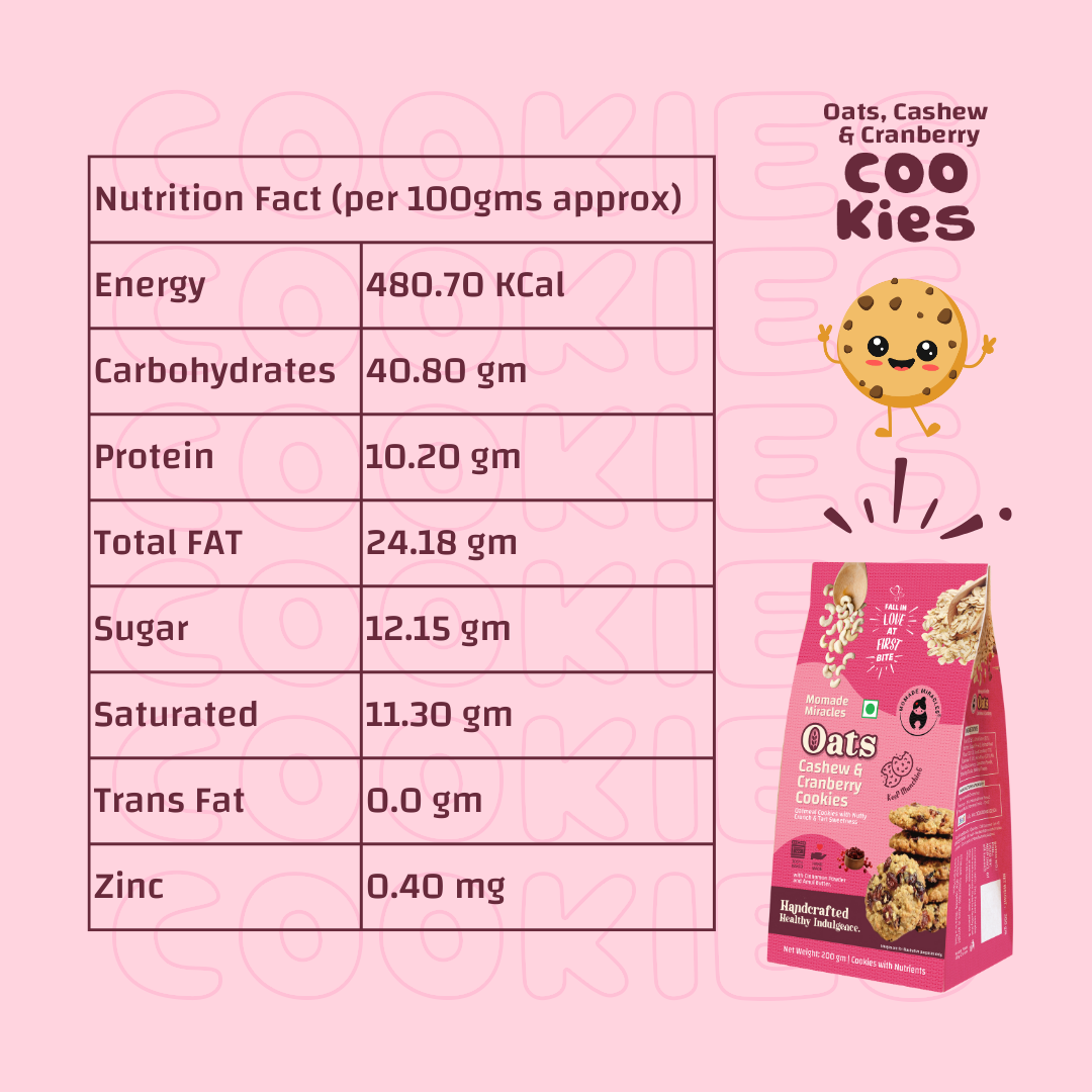 Momade Miracles Oats Cashew Cranberry Cookies | Wheat Flour &amp; Butter | Egg-Free | Tea-Time Snack | Guilt-Free | Authentic Indian Taste | Ideal for Gifting, 200 gm (Pack Of 1)