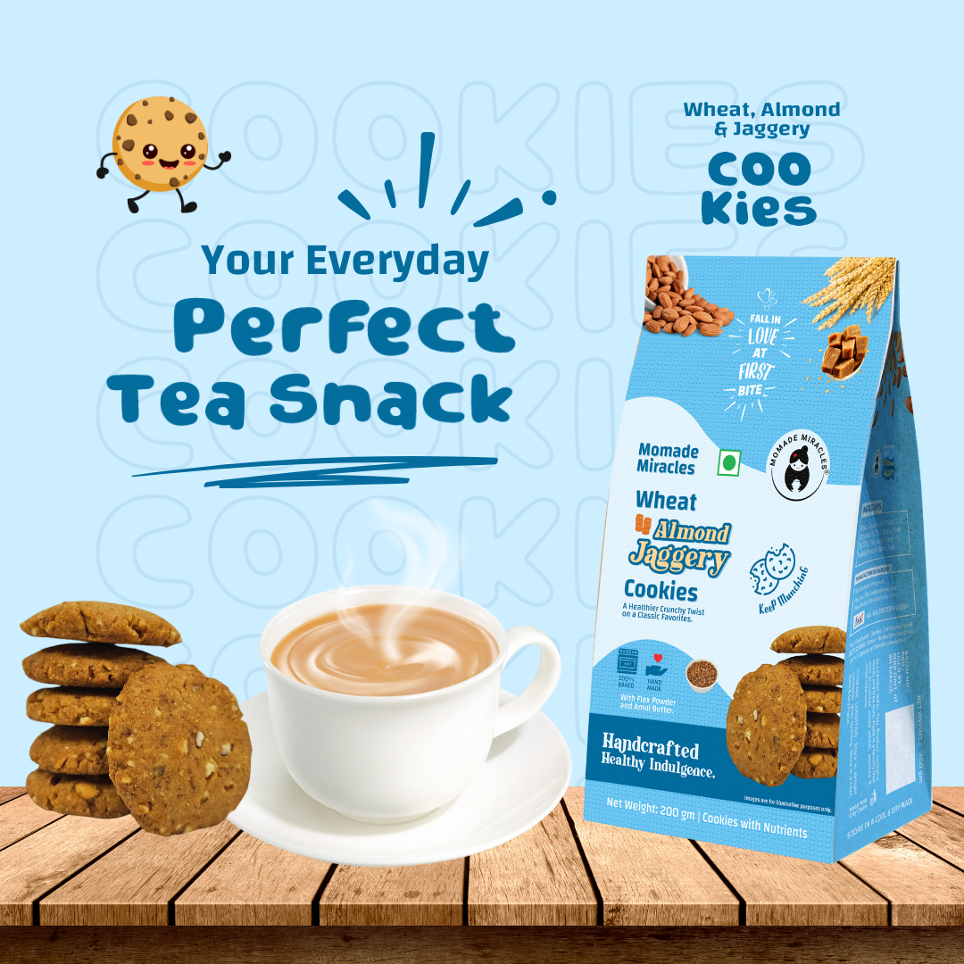 Momade Miracles Wheat Almond Jaggery Cookies | Tea Time Snack | with Wheat Flour & Butter | Guilt Free Biscuit | Cookies for Gift |100% Egg-Free Biscuits | Traditional Taste, 200 gm Each (Pack of 2)