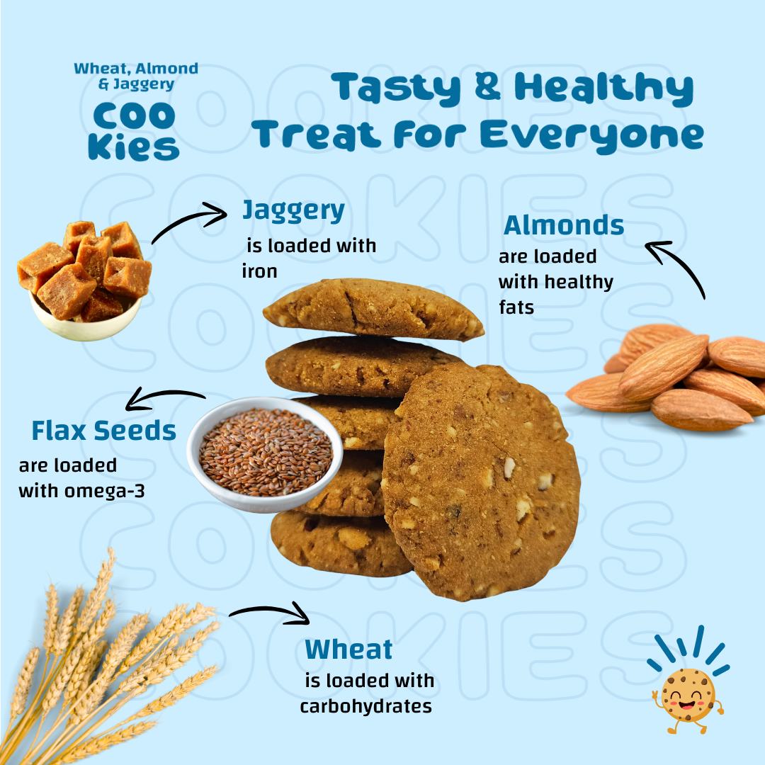 Momade Miracles Wheat Almond Jaggery Cookies | Tea Time Snack | with Wheat Flour & Butter | Guilt Free Biscuit | Cookies for Gift |100% Egg-Free Biscuits | Traditional Taste, 200 gm Each (Pack of 2)