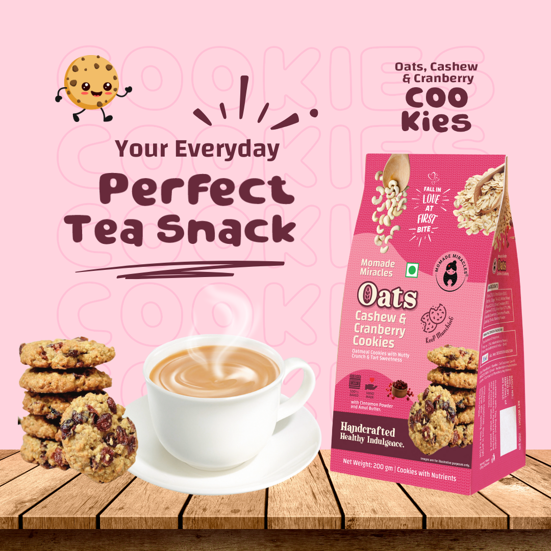Momade Miracles Oats Cashew Cranberry Cookies | Wheat Flour &amp; Butter | Egg-Free | Tea-Time Snack | Guilt-Free | Authentic Indian Taste | Ideal for Gifting, 200 gm (Pack Of 1)