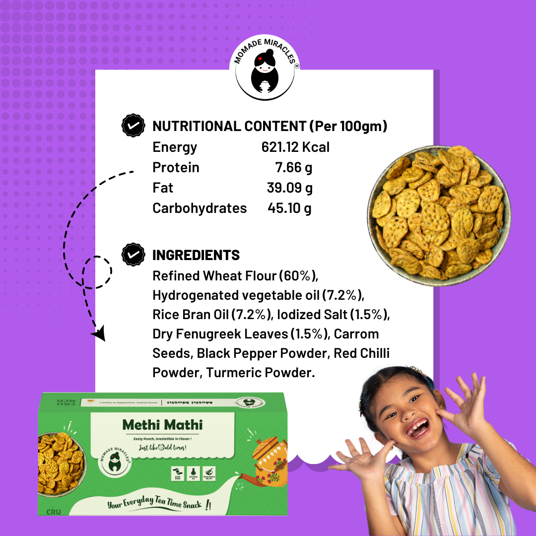 Momade Miracles Methi Mathi 330g | Ready to Eat Mathri Snacks | Indian Tea Time Crunchy Party Snack | Namkeen Methi Mathi | Healthy Snack with No Palm Oil | Mathri | Namkeen & Savouries