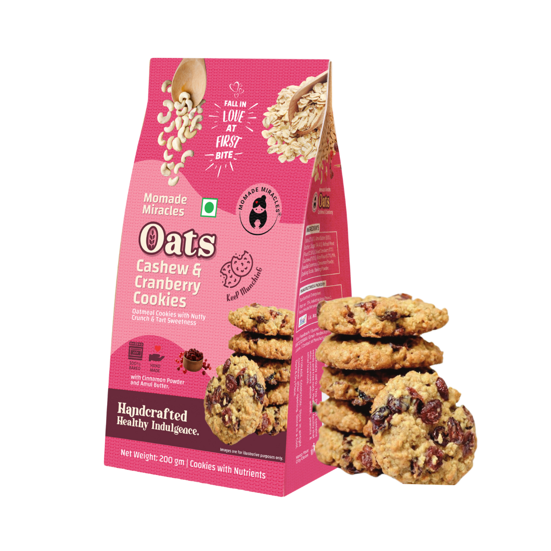 Momade Miracles Oats Cashew Cranberry Cookies | Wheat Flour &amp; Butter | Egg-Free | Tea-Time Snack | Guilt-Free | Authentic Indian Taste | Ideal for Gifting, 200 gm (Pack Of 1)