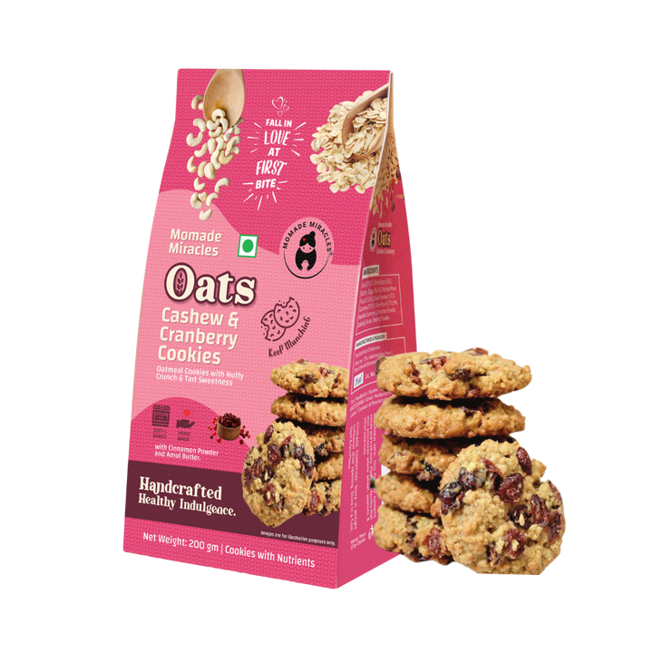 Momade Miracles Oats Cashew Cranberry Cookies | Wheat Flour &amp; Butter | Egg-Free | Tea-Time Snack | Guilt-Free | Authentic Indian Taste | Ideal for Gifting, 200 gm (Pack Of 1)