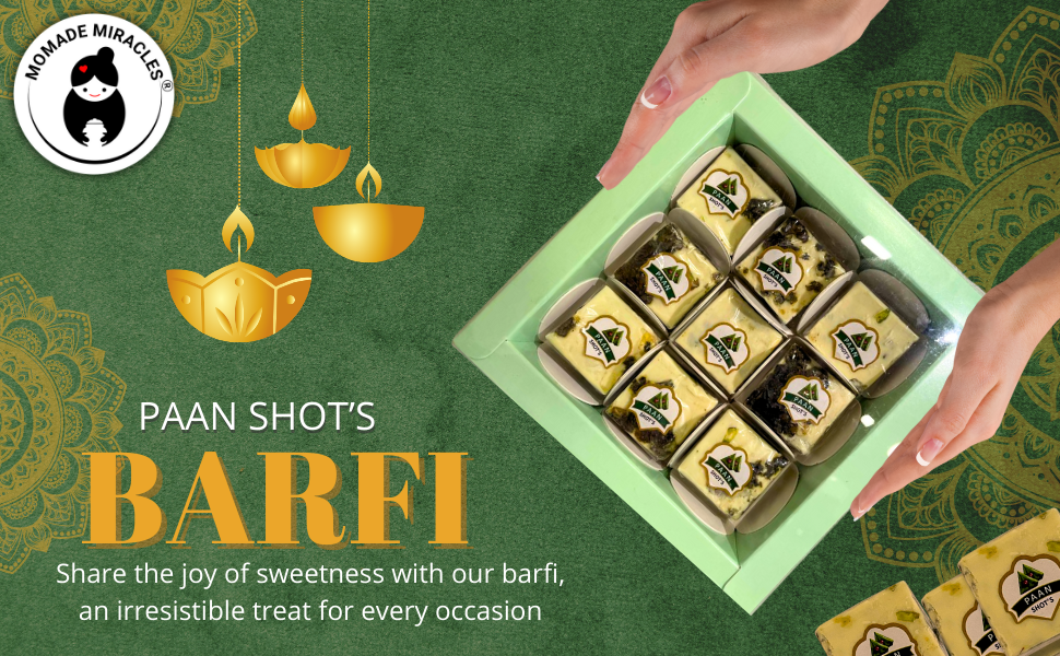 Momade Miracles Paan Shot's | Diwali Special Sweet Box | Refreshing Paan Flavour Barfi | Made With White Chocolate | Mouth Freshener Indian Sweet | Healthy Traditional Mithai  | After-Meal Snack , Pack Of 2 (9 Bites Each Box)