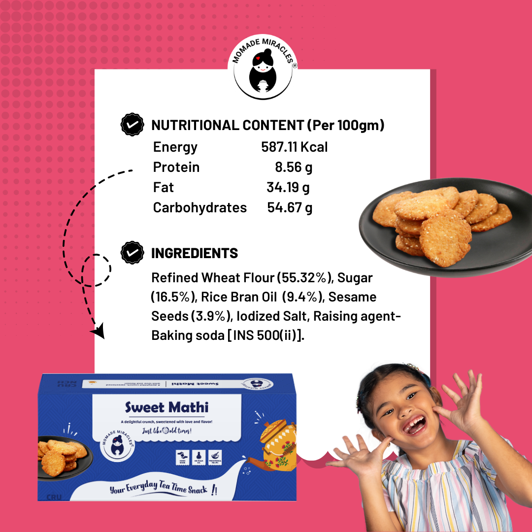 Momade Miracles Sweet Mathi with Til 330g | Tea Time Snack | Healthy Snack Sweet Mathi with No Palm Oil | Namkeen & Savouries | Crispy Sweet Mathri
