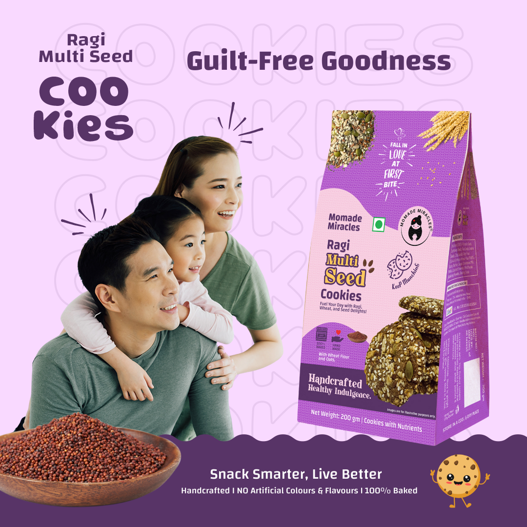 Momade Miracles Ragi Multiseeds Cookies | With Wheat Flour & Butter | Tea Time Snack | Guilt Free Cookies | Millet Cookies |100% Egg-Free Biscuits | Best for Gifting | Authentic Indian Taste, 200 gm Each (Pack Of 2)