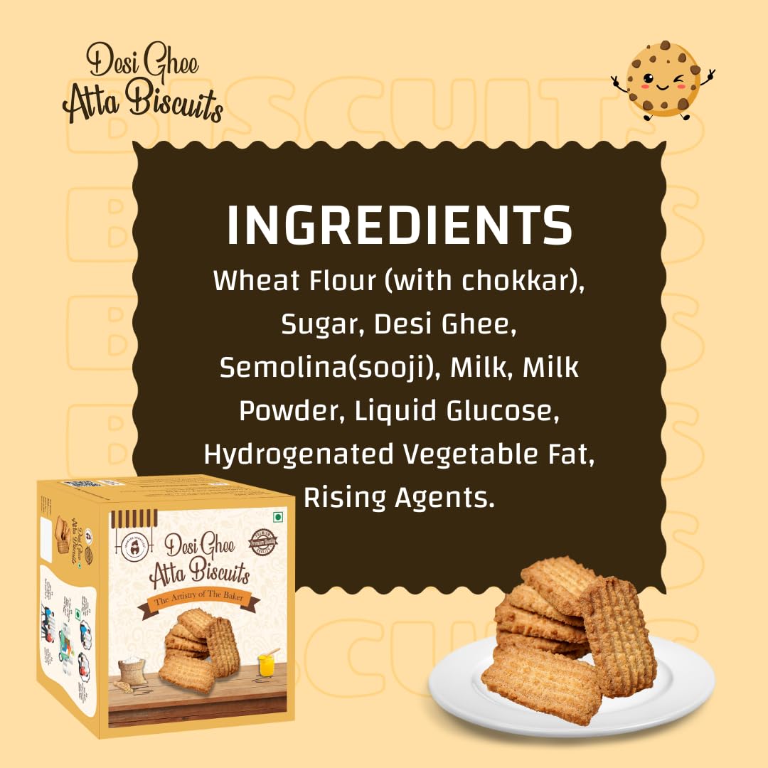 Momade Miracles Desi Ghee Atta Biscuits | Premium Handmade Cookies with Pure Chokkar Aata | No Refined  Flour | No Palm Oil | Healthy Tea Time Snacks | Traditional Recipe | Family Pack 800 Gram | 100% Vegetarian