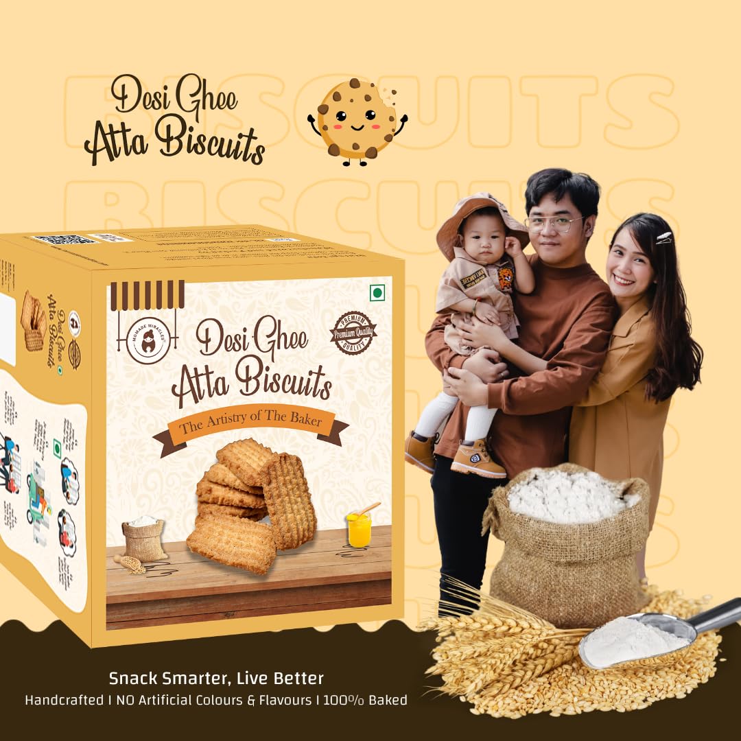 Momade Miracles Desi Ghee Atta Biscuits | Premium Handmade Cookies with Pure Chokkar Aata | No Refined  Flour | No Palm Oil | Healthy Tea Time Snacks | Traditional Recipe | Family Pack 800 Gram | 100% Vegetarian