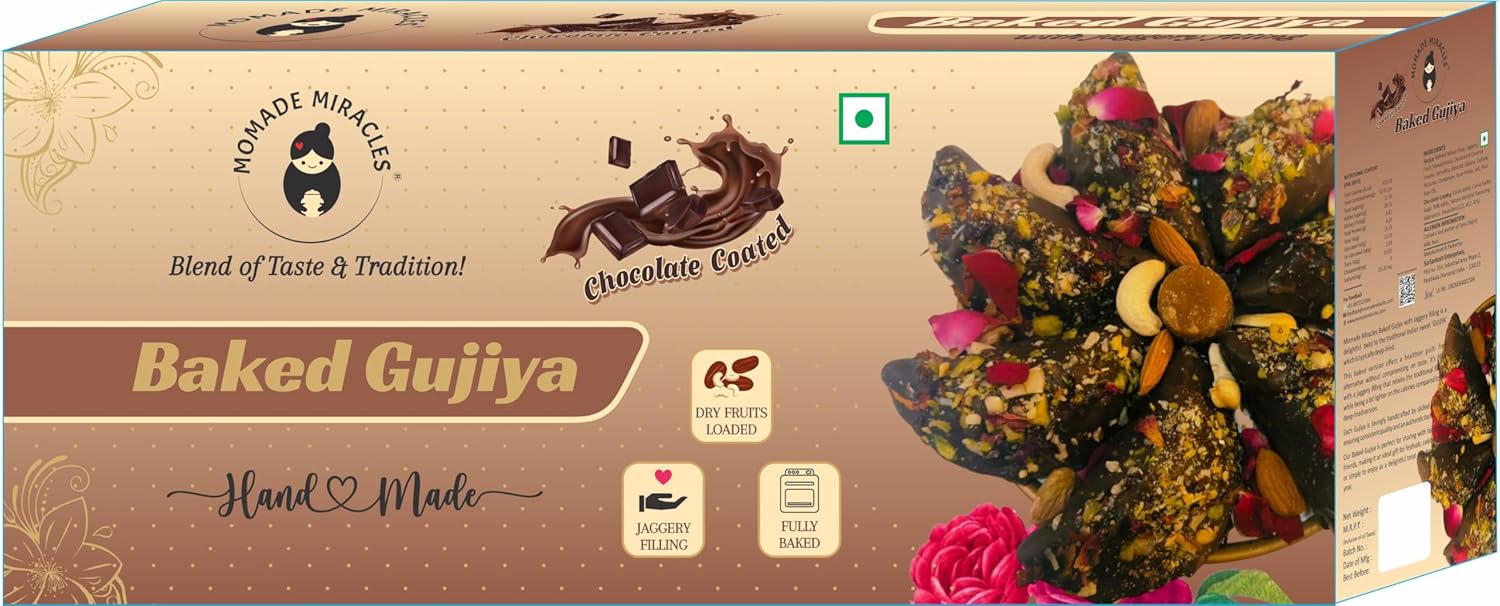 Momade Miracles Chocolate Baked Gujiya | Indian Sweets Mithai box for Holi Gifts| Handcrafted Freshly with Jaggery Filling & No Frying Gujiya | Ideal for Weddings & Special Occasions | Guilt-Free Snacks 300 gm (7 Pcs)