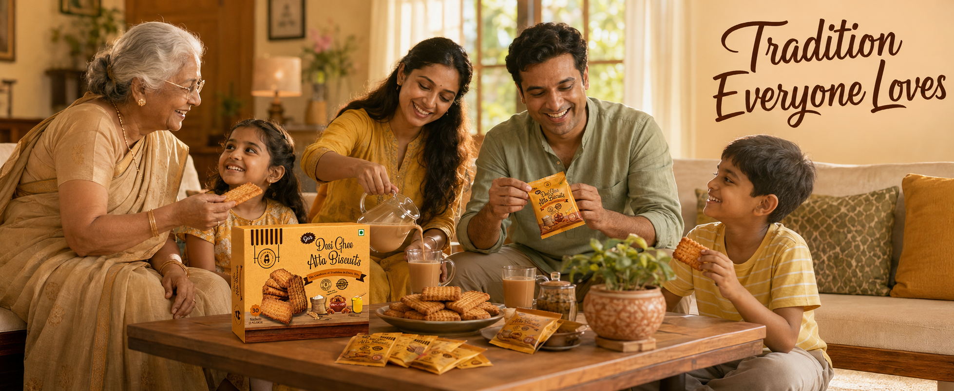 Momade Miracles Gur Desi Ghee Atta Biscuits | Traditional Whole Wheat Jaggery Biscuits | 30 Individually Packed Sachets | 2 Biscuits per Sachet | Tea-Time & Travel Snack